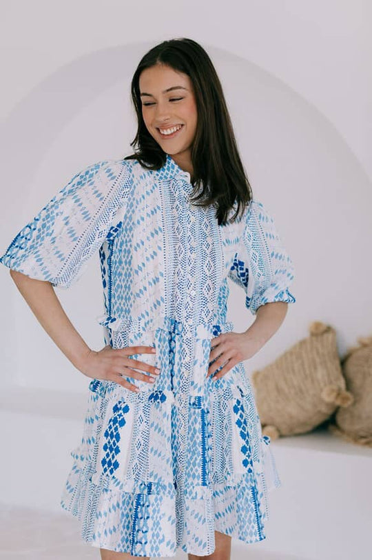 Joop & Gypsy Mini Dress with V Neck Pockets - Blue Haven