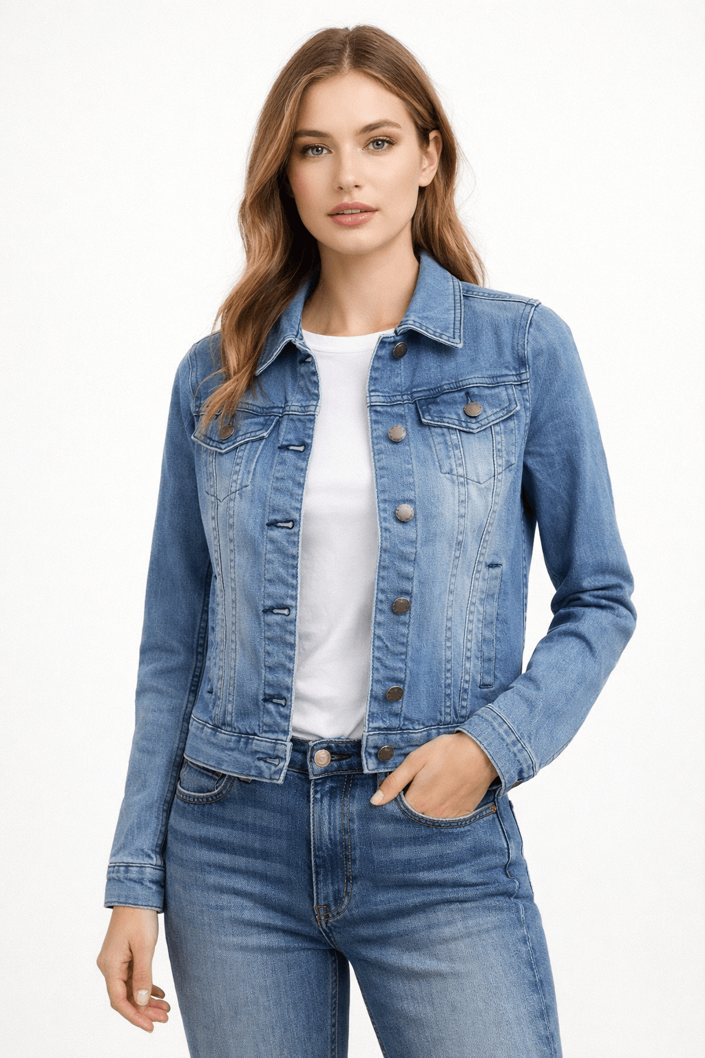 Country Demi Stretch Denim Jacket - Washed Blue - Style House Fashion Country Denim