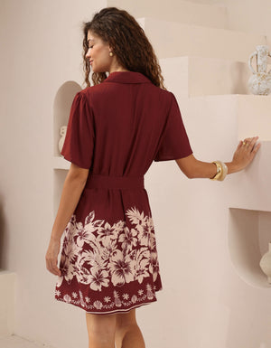 Iris Maxi Bianca Shirt Dress with V Neck Collar Button Front Flutter Sleeve - Camellia - Style House Fashion Iris Maxi Iris Maxi