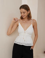 Iris Maxi Tina Cotton Camisole Singlet Top with V Neck - White Lace