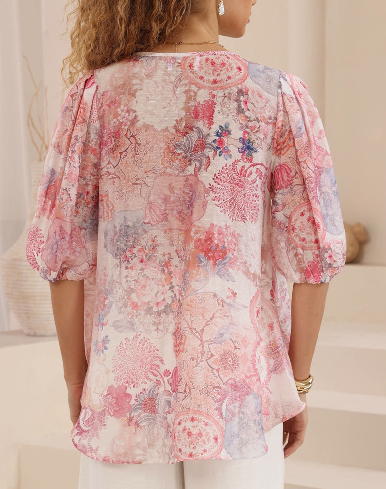 Iris Maxi Kelsie Bohemian Blouse V Neck Buttoned - Hallie