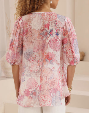 Iris Maxi Kelsie Bohemian Blouse V Neck Buttoned - Hallie