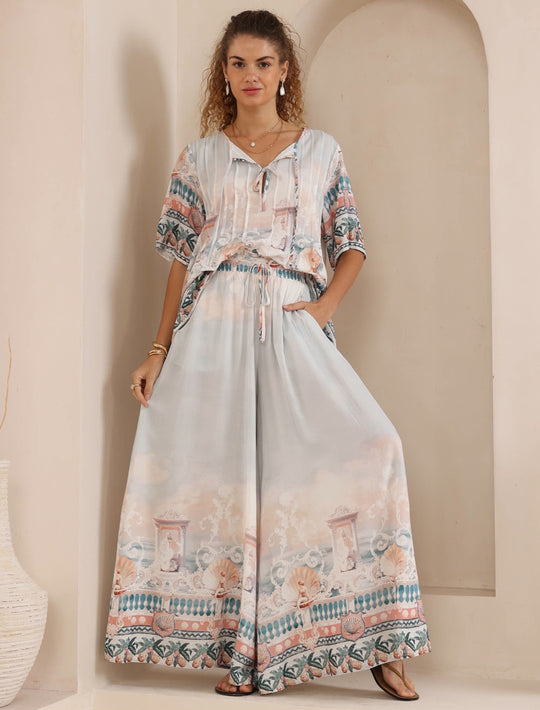 Iris Maxi Palazzo Pants with Drawstring Waist Wide Leg - Josephine