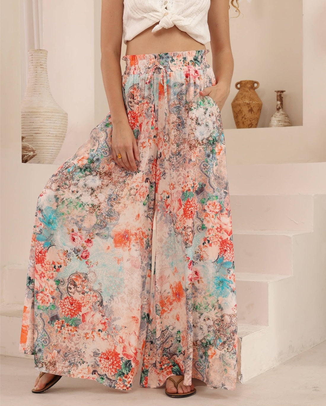 Iris Maxi Palazzo Pants with Drawstring Waist Wide Leg - Nyra - Style House Fashion Iris Maxi