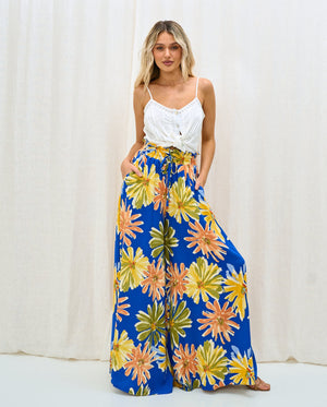 Iris Maxi Palazzo Pants Drawstring Waist Wide Leg - Spring Burst