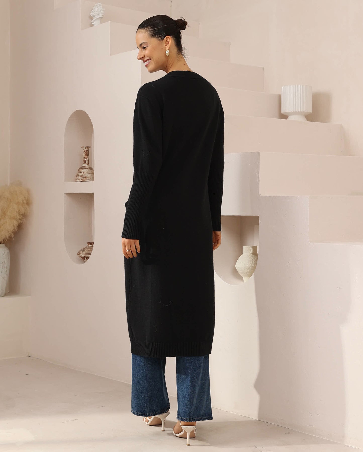 Iris Maxi Ellie Longline Knit Cardigan - Black - Style House Fashion