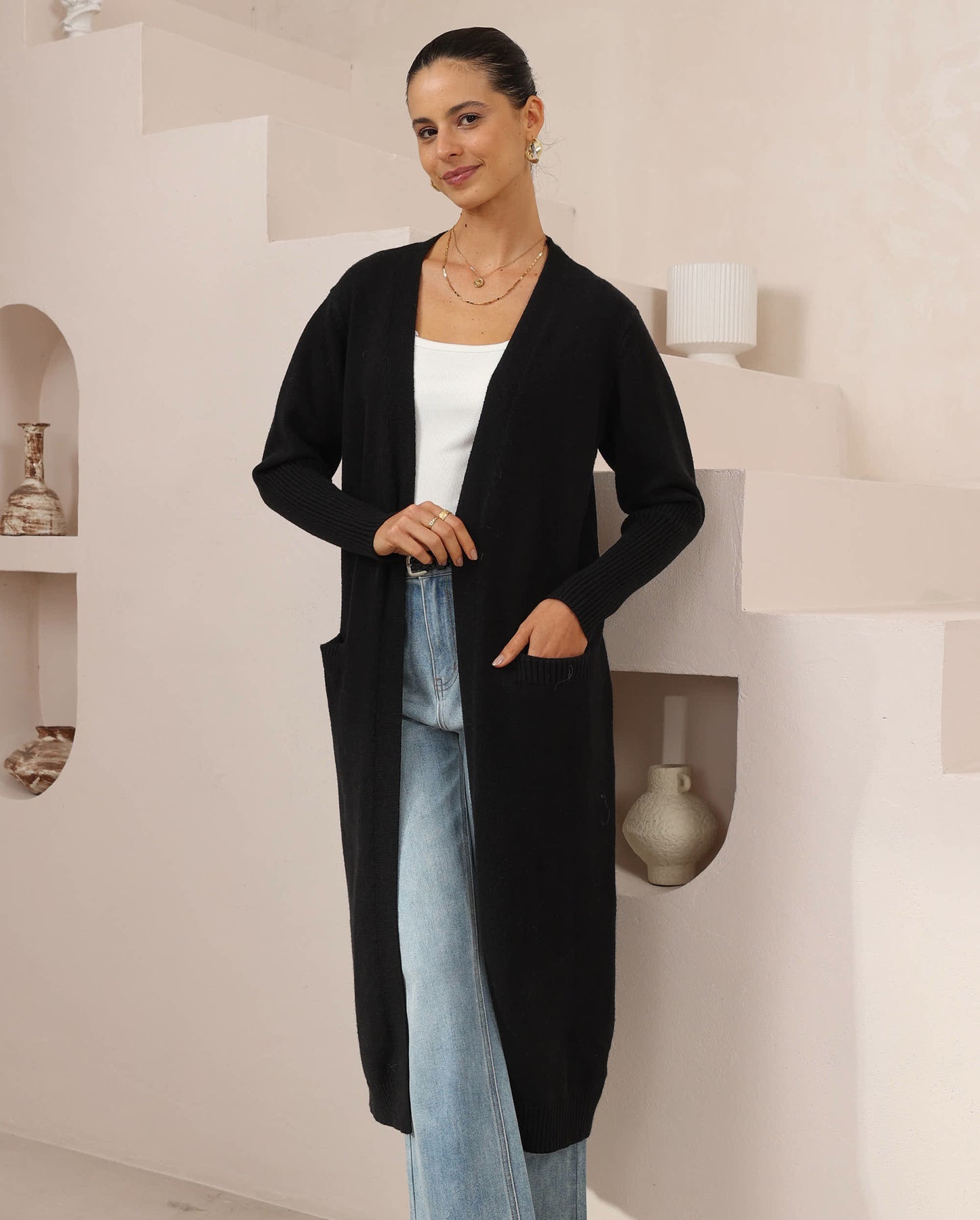 Iris Maxi Ellie Longline Knit Cardigan - Black - Style House Fashion