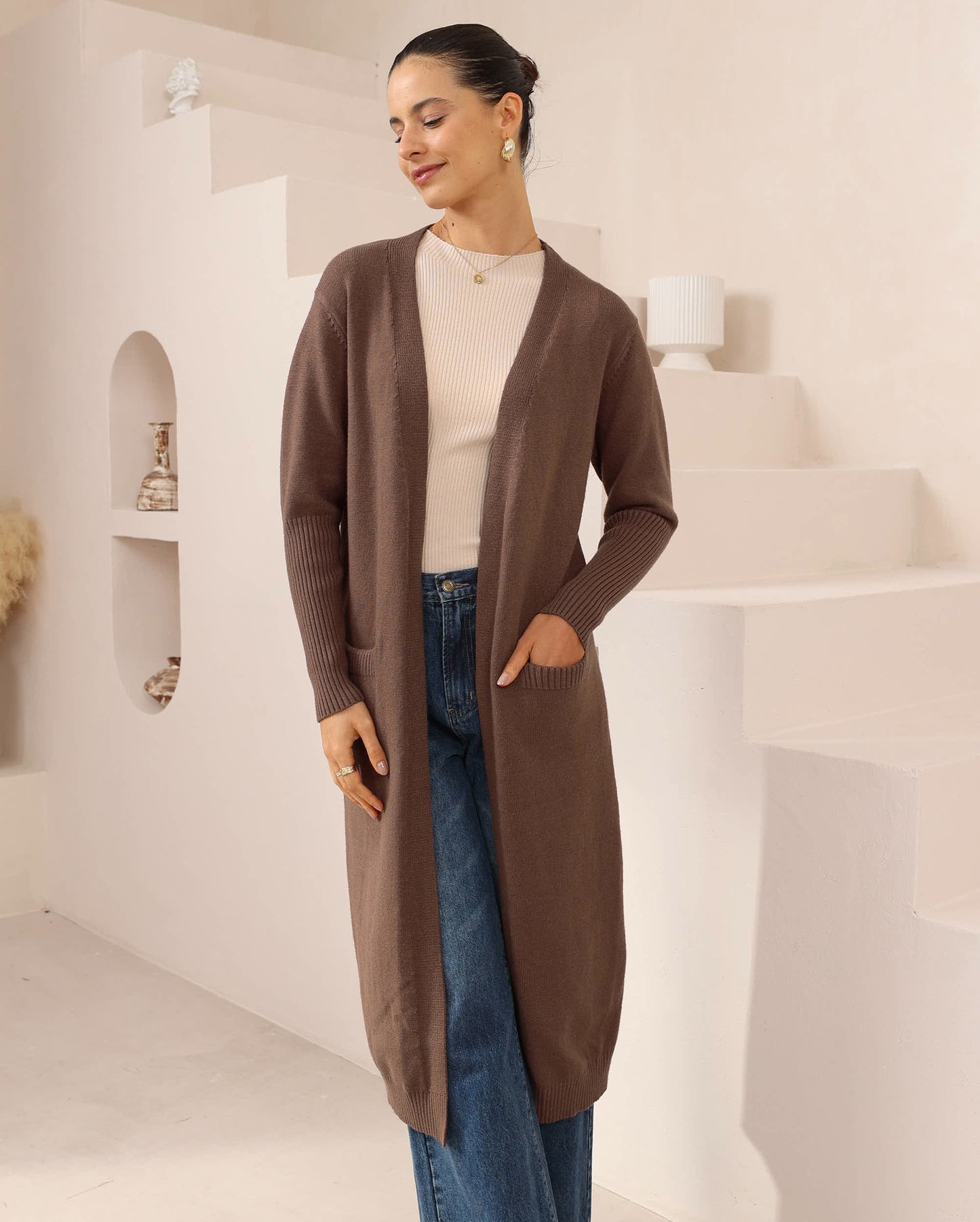 Iris Maxi Ellie Longline Knit Cardigan - Chocolate - Style House Fashion Iris Maxi