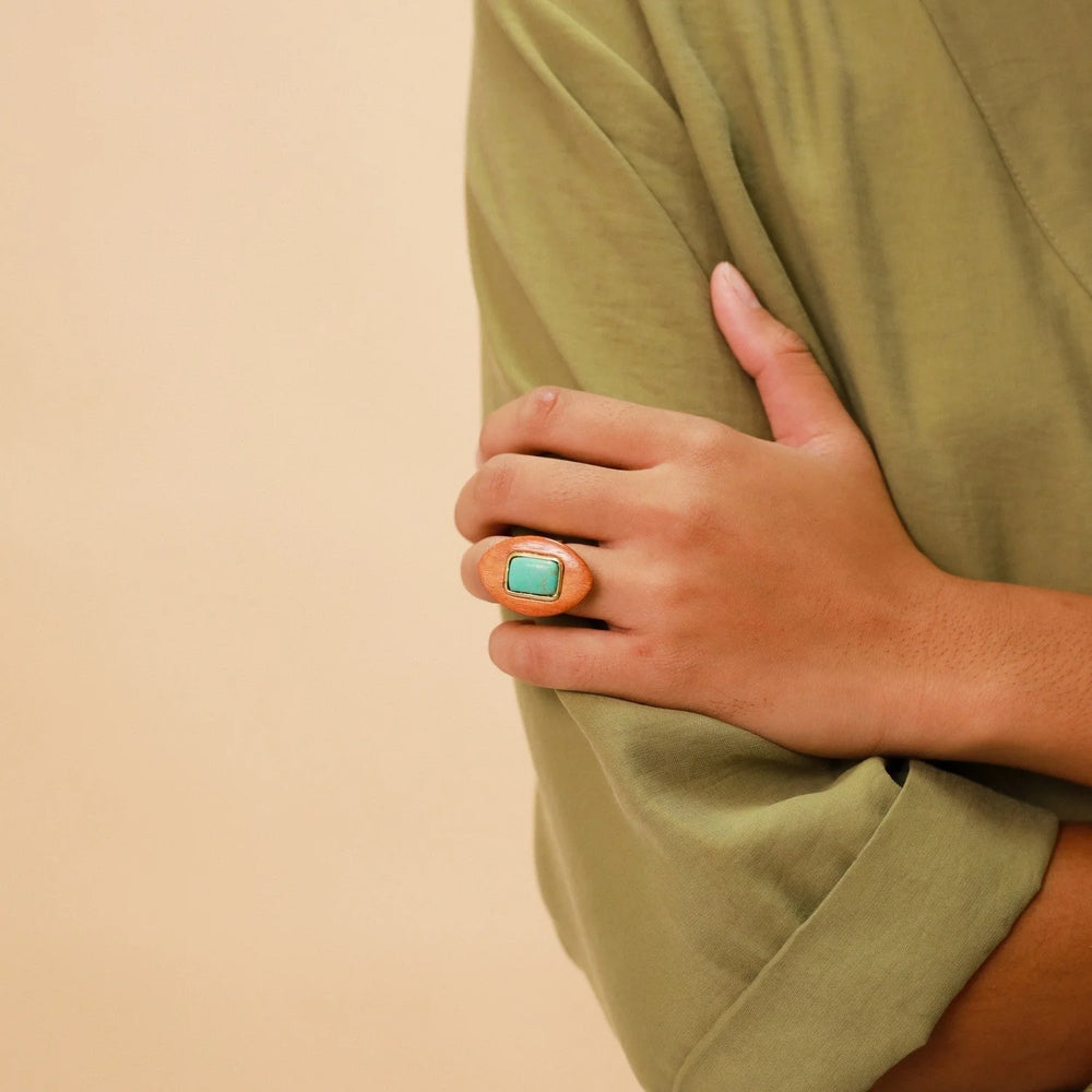 Adjustable Turquoise Statement Ring - Cannage Collection Nature Bijoux