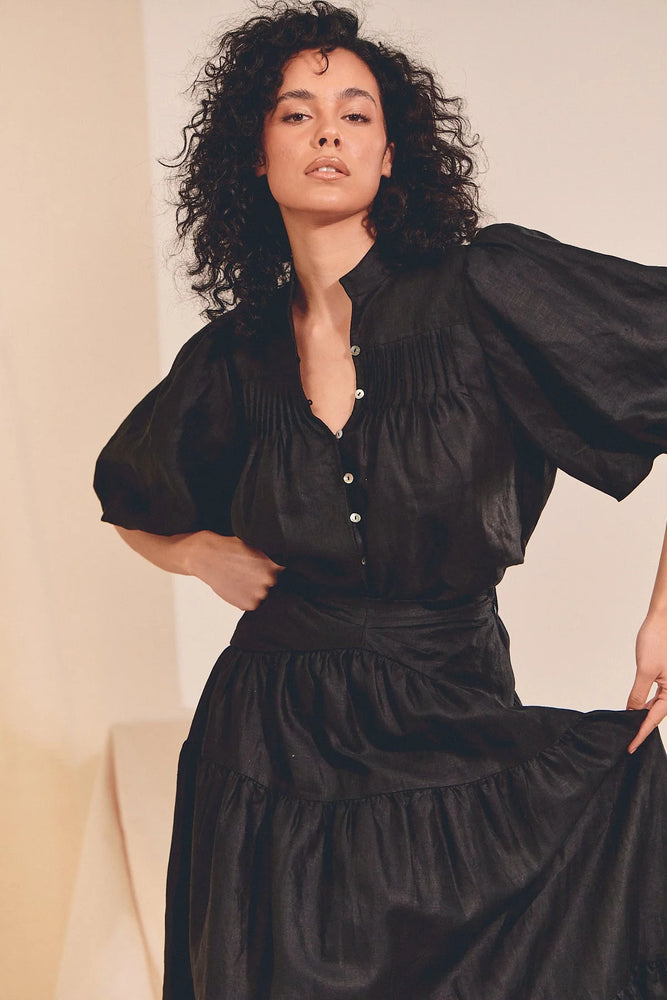 Black linen birdie blouse jaase statement Birdie Blouse Top - Black 'Linen' Collection Style House Fashion
