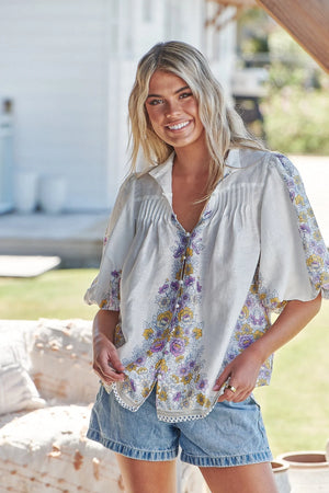 Birdie Blouse Top - Daylilies 'White Linen' Collection Statement By Jaase