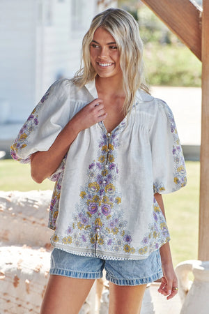 Birdie Blouse Top - Daylilies 'White Linen' Collection Statement By Jaase