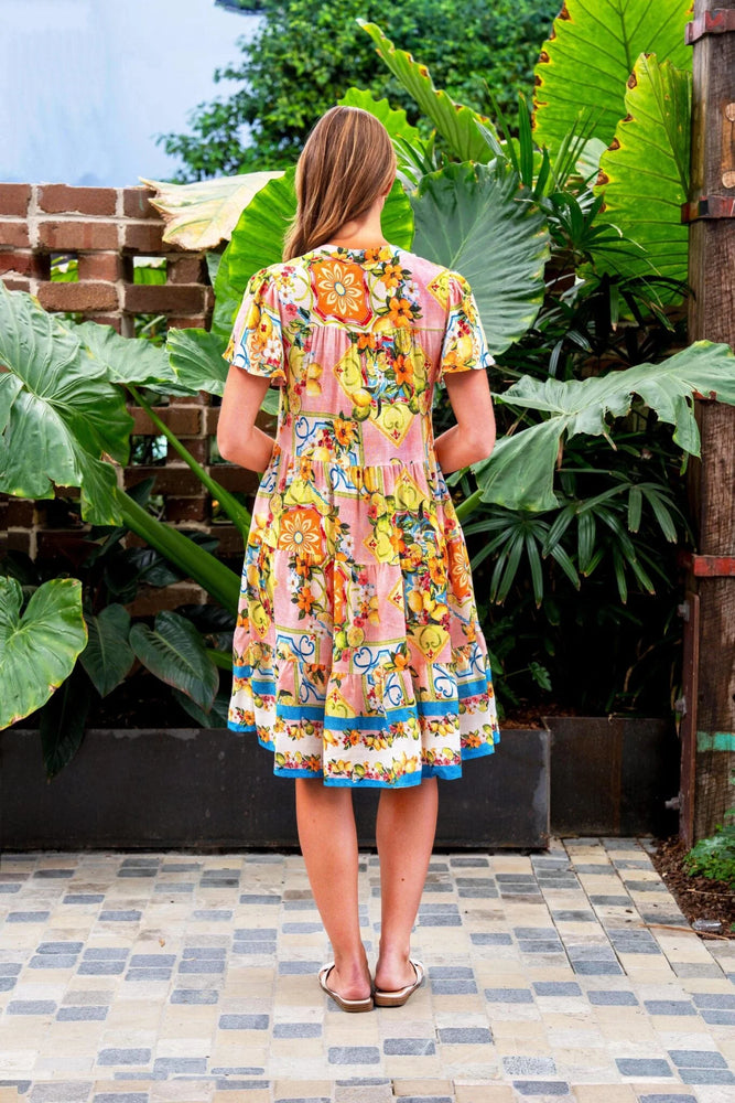 Boho Australia Aamina Mini Dress with V-Neck Buttons Pockets - Lemon Floral Boho Australia