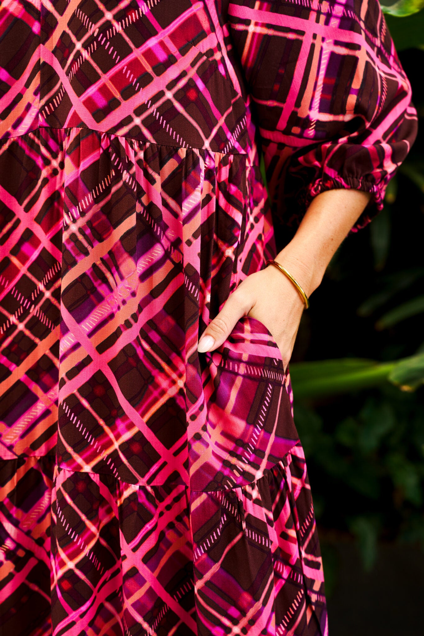 Boho Australia Maizie Midi Dress with V-Neck Sleeves Pockets - Rasberry Mocha - Style House Fashion Boho Australia