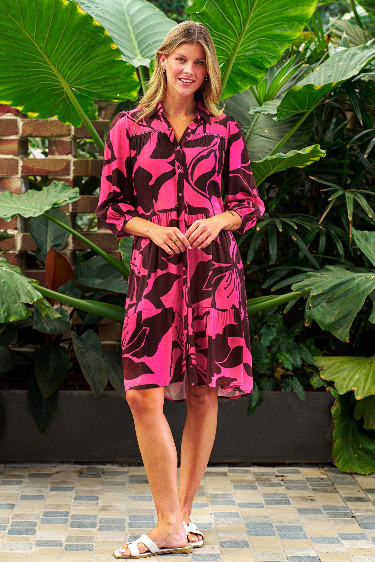 Boho Australia Maizie Shirt Dress with V-Neck Sleeves Pockets - Rasberry Mocha - Style House Fashion Boho Australia