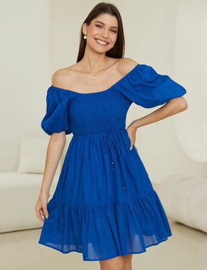 Cassie Cotton Mini Dress - Royal Blue Style House Fashion