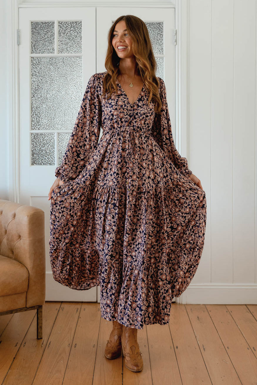 Jaase Teresa Long Sleeve Maxi Dress - Midnight Meadow | Style House Fashion   Style House Fashion