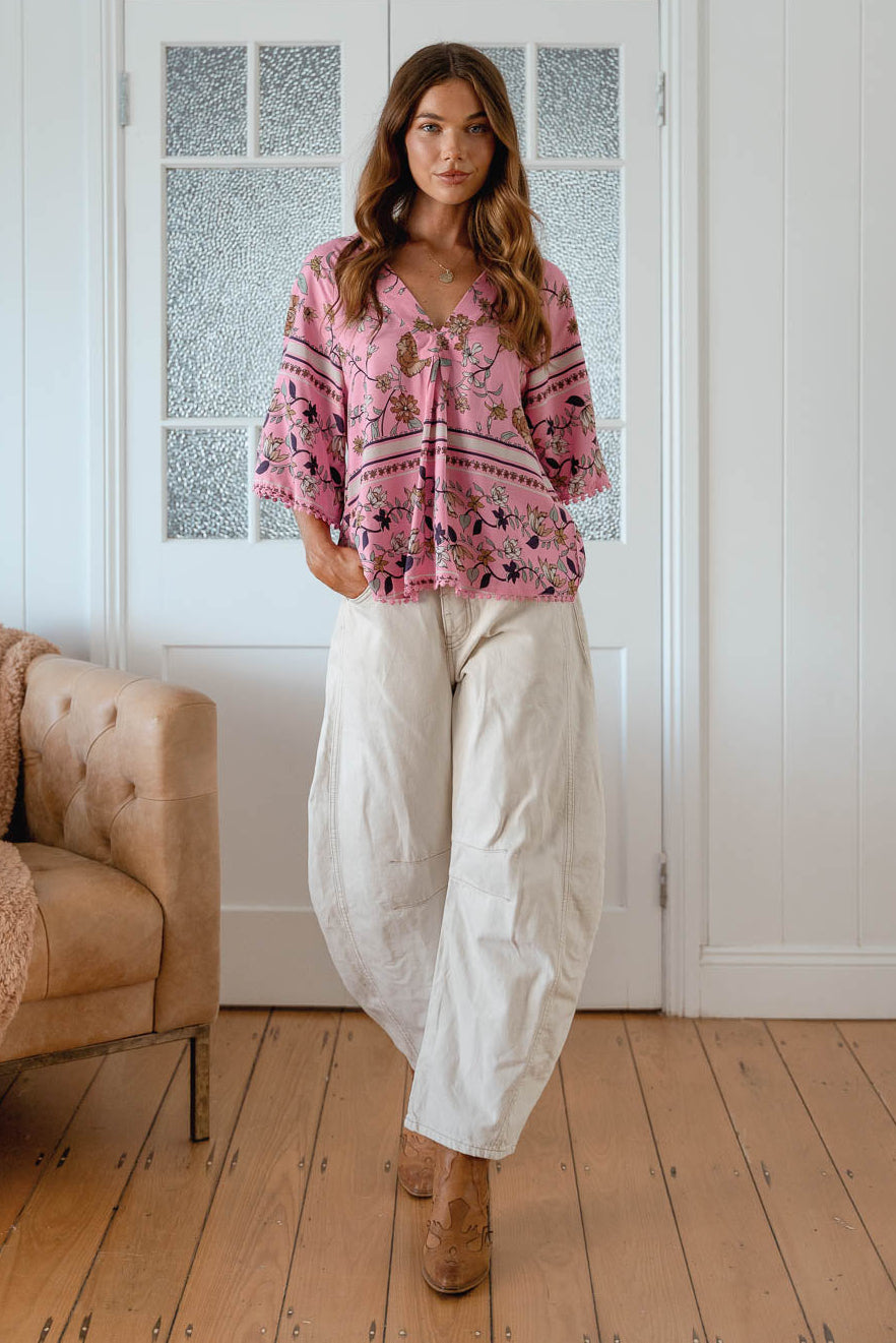 Jaase Gabriella Blouse Top with V-Neck Lantern Sleeve - Elara - Style House Fashion