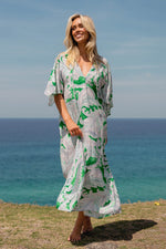 Jaase Bree Maxi Dress with V Neck Button Bodice Hankerchief Sleeve - Kashira