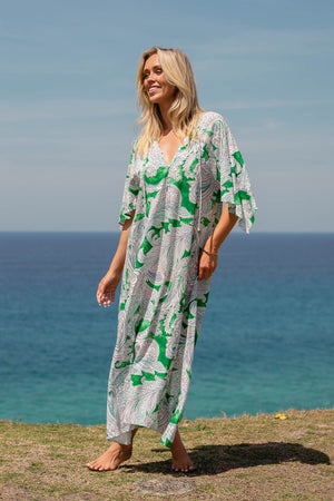 Jaase Bree Maxi Dress with V Neck Button Bodice Hankerchief Sleeve - Kashira