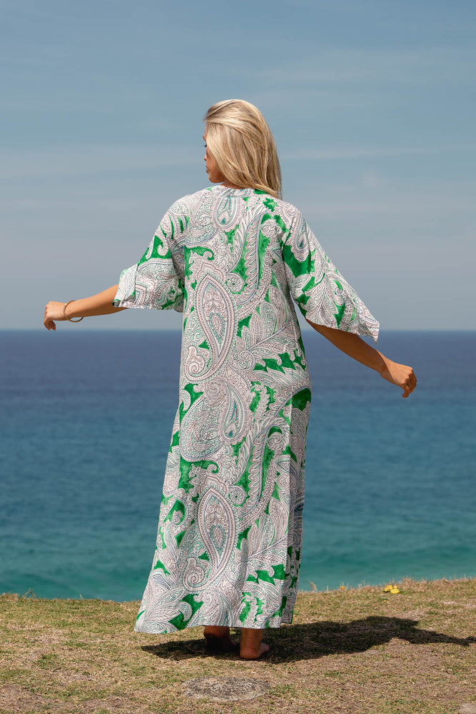 Jaase Bree Maxi Dress with V Neck Button Bodice Hankerchief Sleeve - Kashira