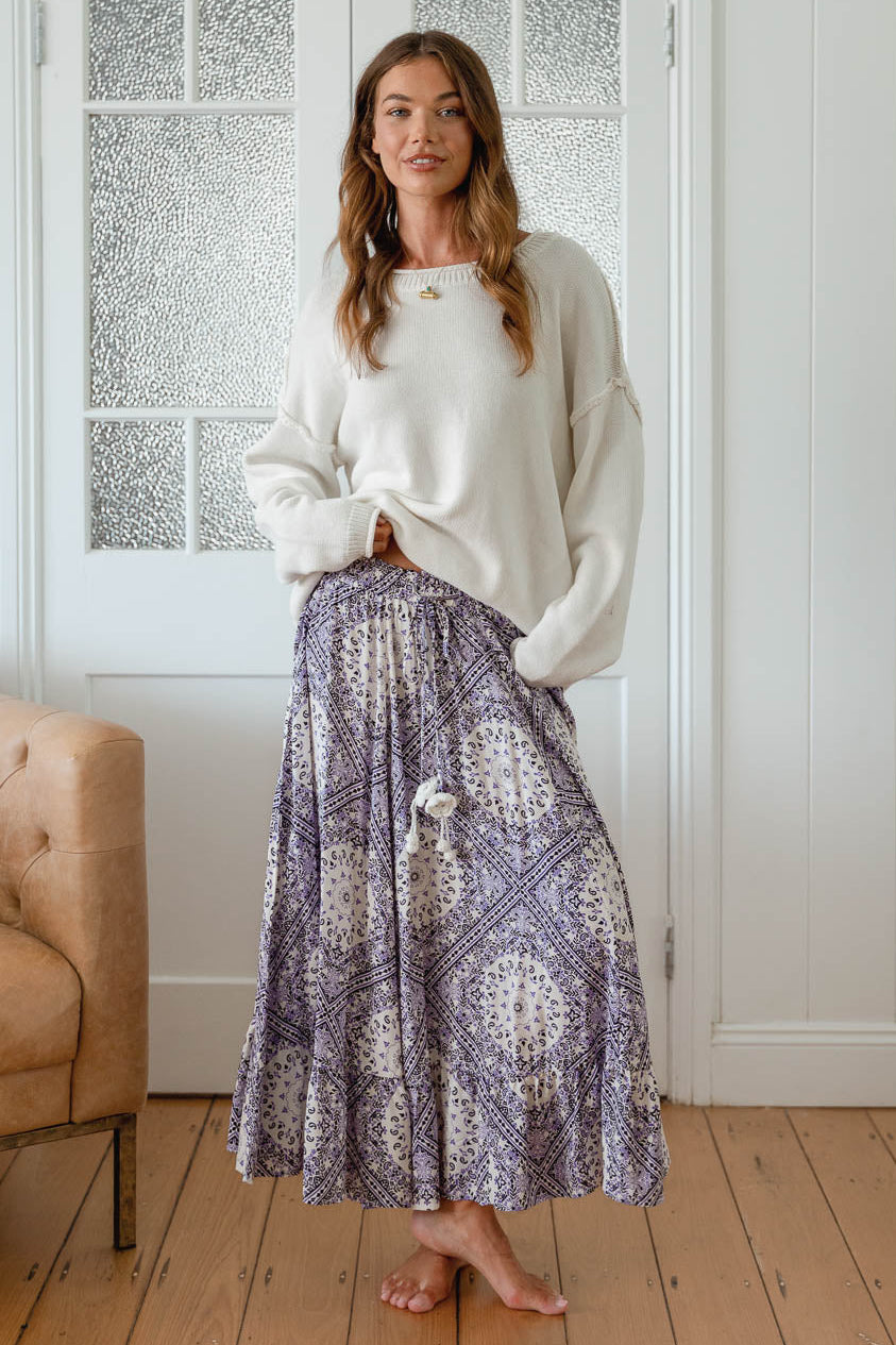 Jaase Vela Maxi Skirt with Drawstring Crochet Detail - Lilac Lullaby - Style House Fashion