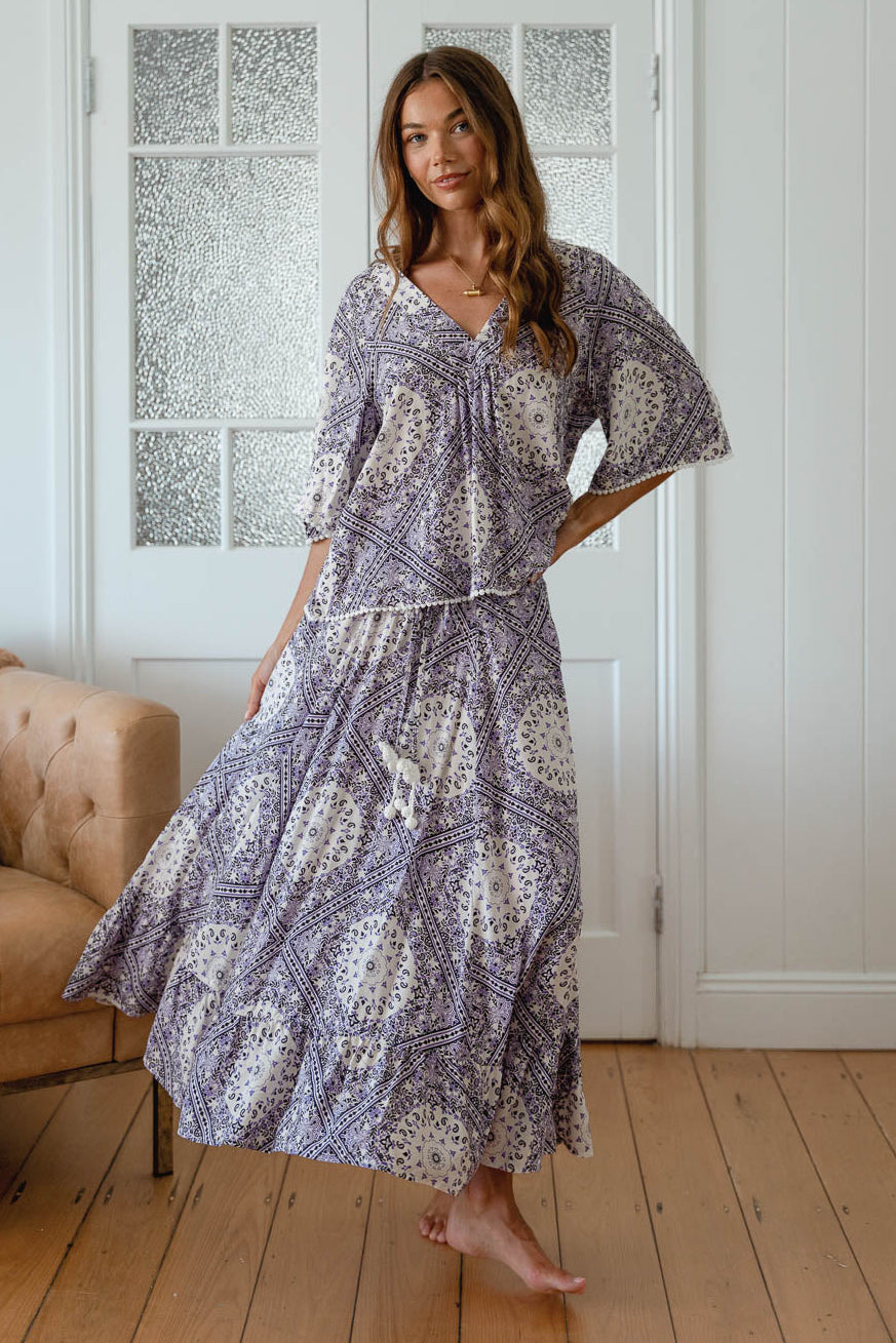 Jaase Vela Maxi Skirt with Drawstring Crochet Detail - Lilac Lullaby - Style House Fashion