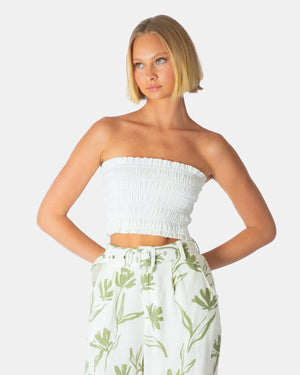 
            
                Load image into Gallery viewer, Ebby Shirred Cotton Bandeau - White Iris Maxi
            
        