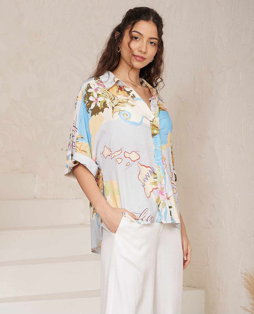 Elsie Shirt Blouse - Maui Iris Maxi