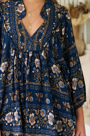 Jaase Boheme Blouse Top with Mandarin Collar V Neck Pockets - Adeline - Style House Fashion Jaase