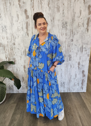 Jaase Loretta Maxi Dress with Pockets V-Neck Tie Bodice - Blue Bell - Style House Fashion Jaase