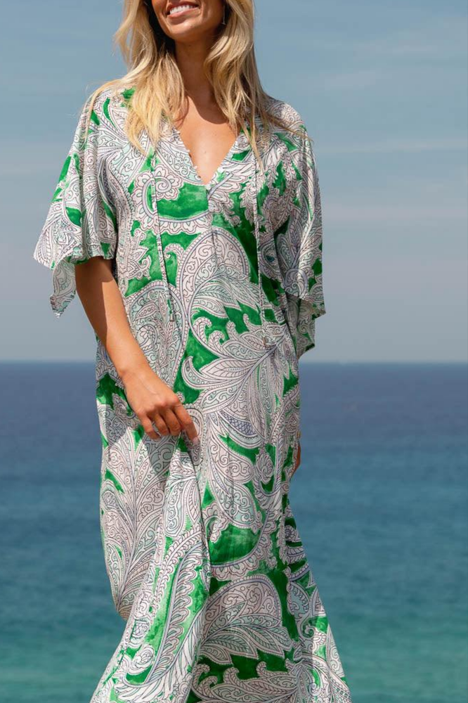 Jaase Bree Maxi Dress with V Neck Button Bodice Hankerchief Sleeve - Kashira - Style House Fashion Jaase Jaase