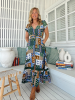 Jaase Carmen Maxi Dress with Cap Shell Sleeve V Neck Pockets Buttoned - Emerald Cove - Style House Fashion Jaase Jaase Jaase
