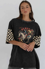 Paper Heart Saddle Up Beauty Slightly Oversized Vintage T-Shirt - Black Stone Wash - Style House Fashion