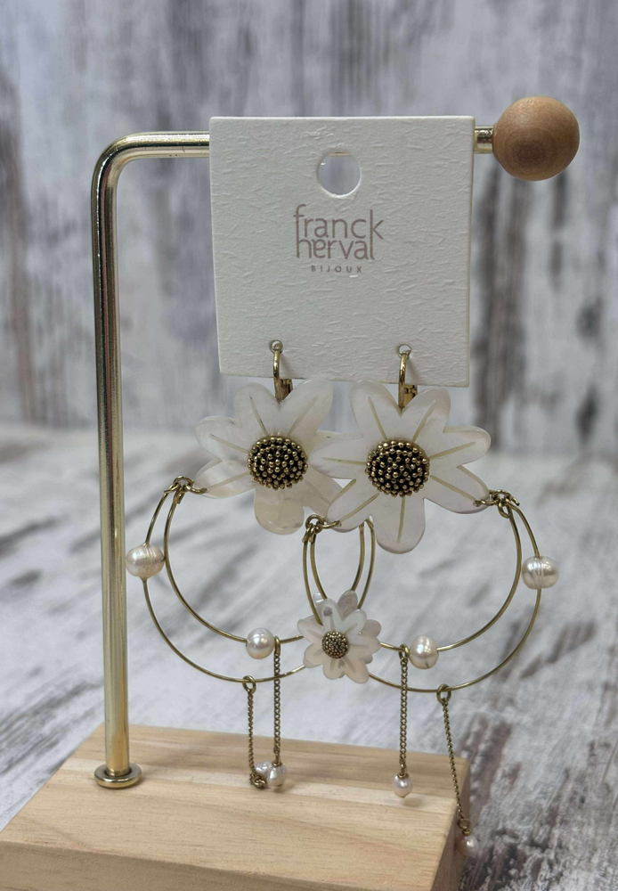 Franck Herval Marguerite Mother Of Pearl Shell Statement Earrings