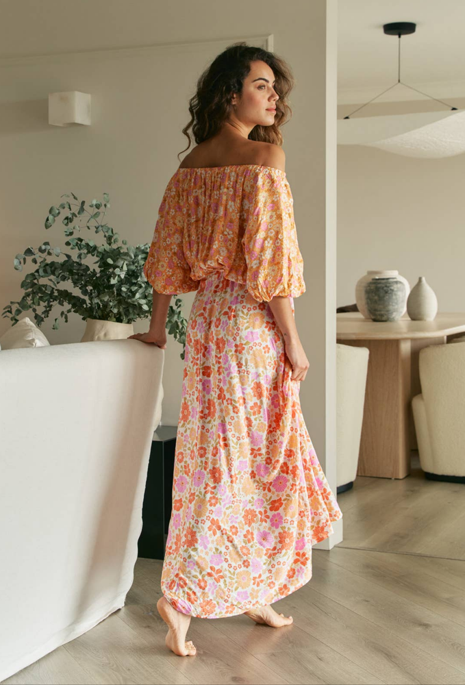 Jaase Hallie Maxi Dress with Off Shoulder A-Line Skirt Puff Sleeve - Crystal - Style House Fashion Jaase