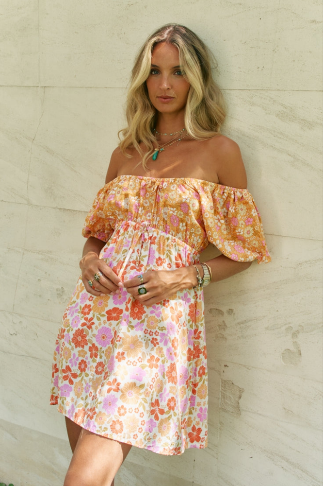 Jaase Elide Mini Dress V Neck Off Shoulder Elastic Waist - Crystal - Style House Fashion Jaase Jaase