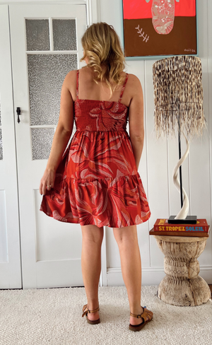 Jaase Bambi Mini Dress with Adjustable Strap Shirred Back - Hibiscus