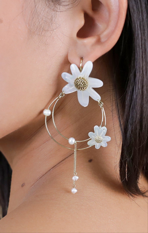Franck Herval Marguerite Mother Of Pearl Shell Statement Earrings