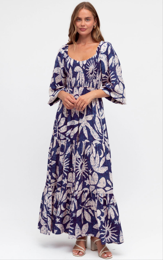 Label Of Love Moonshadow Maxi Dress With Shirred Bodice Puff Sleeve