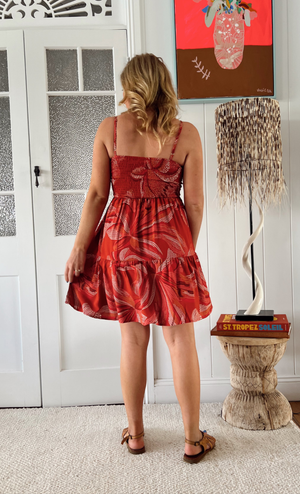 Jaase Bambi Mini Dress with Adjustable Strap Shirred Back - Hibiscus