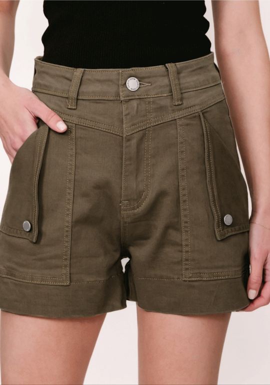 Country Denim Jodie Stretch High Rise Cargo Shorts - Khaki Brown