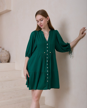 Iris Maxi Emma Mini Dress with V Neck Buttons Pockets - Bottle Green - Style House Fashion Iris Maxi Iris Maxi