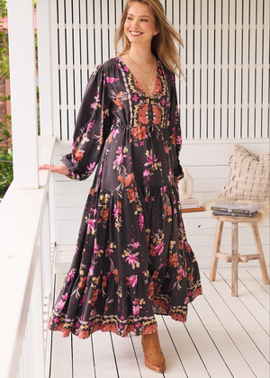 Jaase Teresa Maxi Dress Long Billowy Sleeve - Monarch Bloom - Style House Fashion Jaase