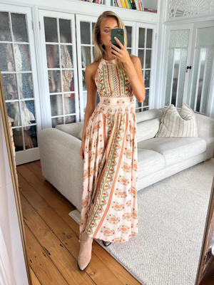 Jaase Endless Summer Maxi Dress with Halter Neck Tie Back Full Skirt - Heirloom - Style House Fashion Jaase Jaase