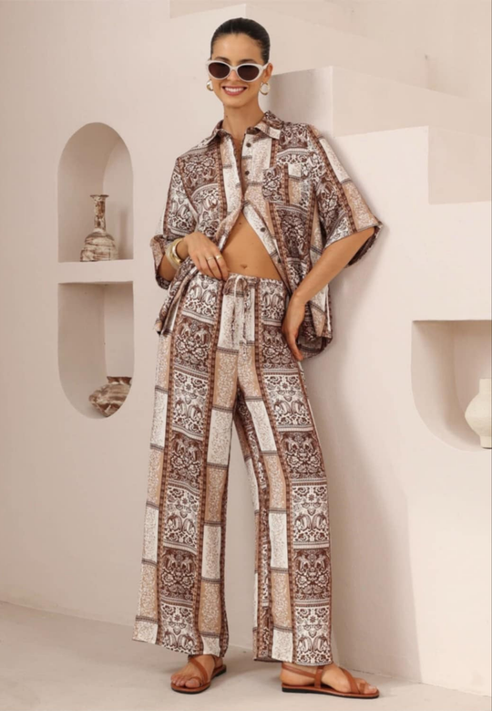 Iris Maxi Dream Pants with Drawstring Waist Straight Leg - Chocolate Marquise