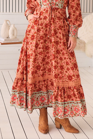 Jaase Arlo Maxi Dress with Pockets V-Neck Buttons Bodice Drawstring Waist - Lillianna - Style House Fashion Jaase