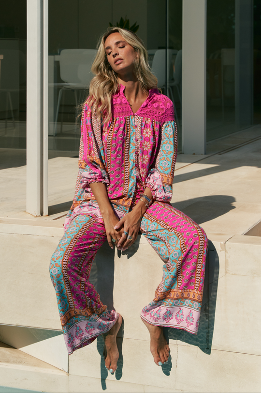 Jaase Florence Top Blouse with Lace Detail Buttoned - Cedella