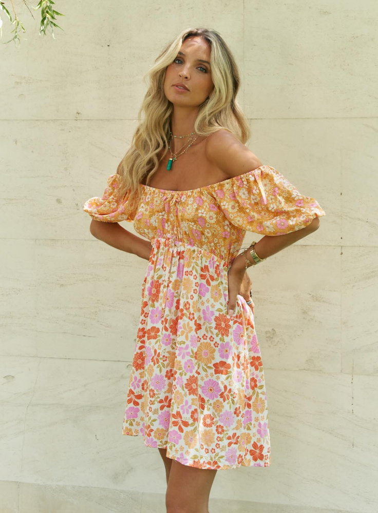Jaase Elide Mini Dress V Neck Off Shoulder Elastic Waist - Crystal - Style House Fashion Jaase Jaase