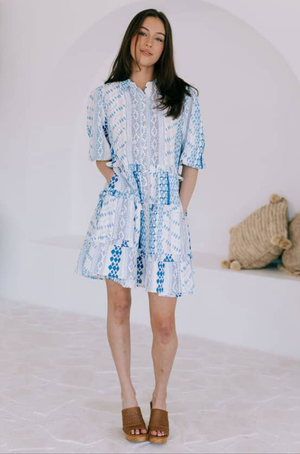 Joop & Gypsy Mini Dress with V Neck Pockets - Blue Haven
